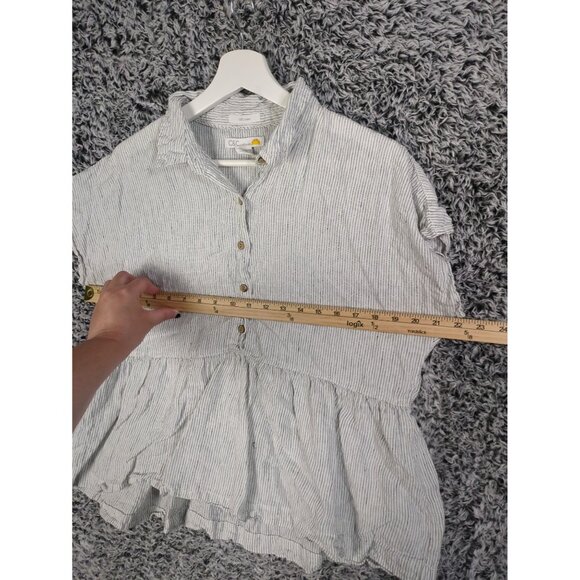 C&C CALIFORNIA Linen Babydoll Popover Top Women Size M Stripe Cap Sleeve Coastal - Picture 5 of 6
